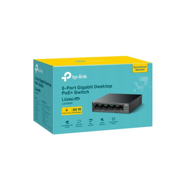 TP-Link LS105GP 5-Port Gigabit Desktop Switch with 4-Port PoE+, 65 W PoE Budget